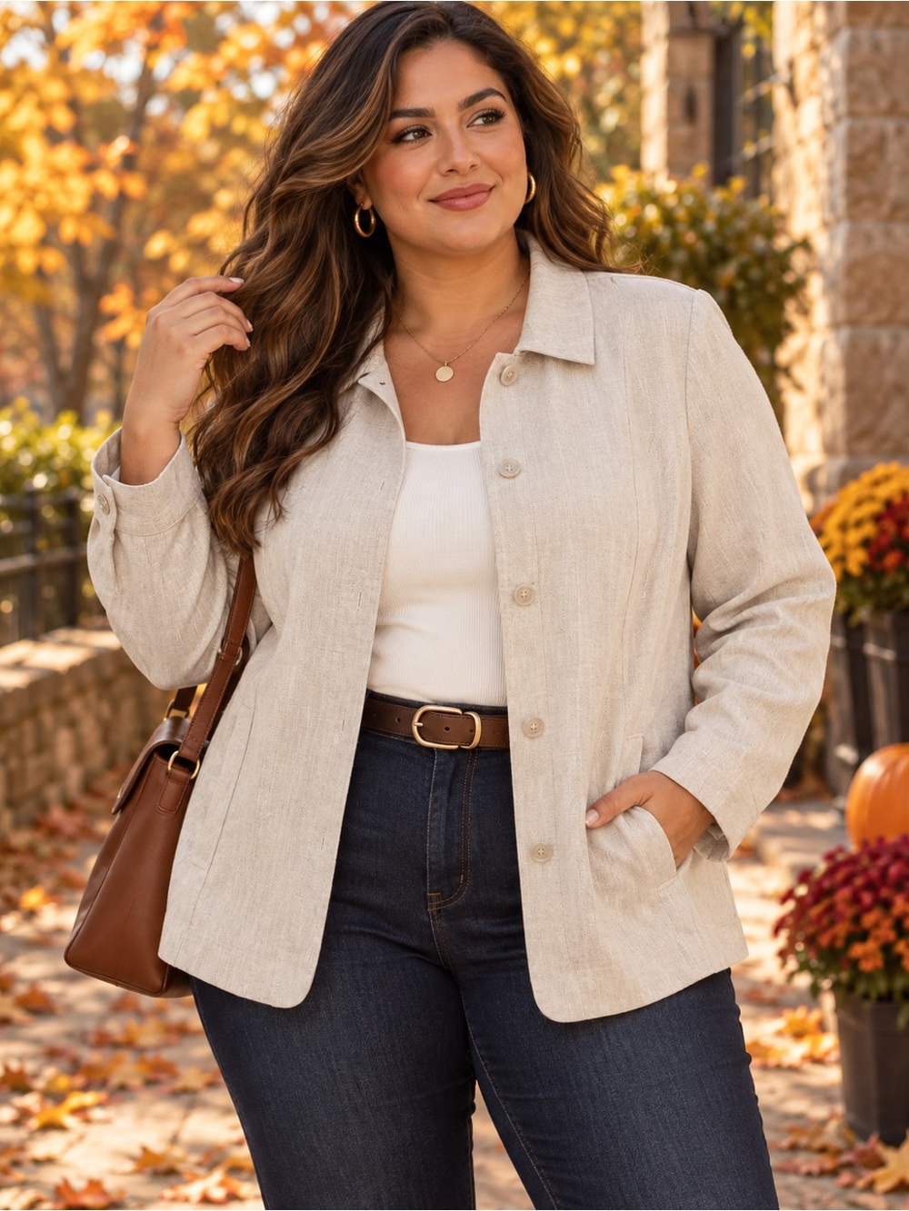 Alia Plus Size 18 Beige Textured Button Front Blazer Jacket